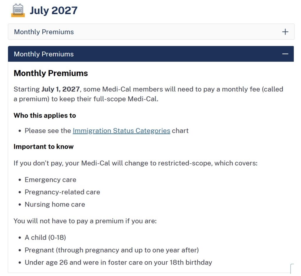 Certain Medi-Cal beneficiaries with specific immigration status will have to pay premiums in 2027.