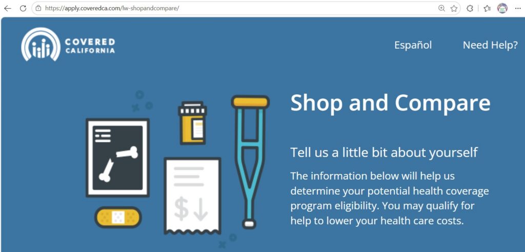 Covered California Shop and Compare online tool.