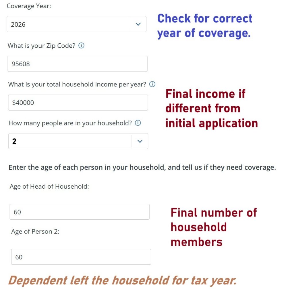 Return to Shop and Compare and enter final household income information with any changes to income and household size.
