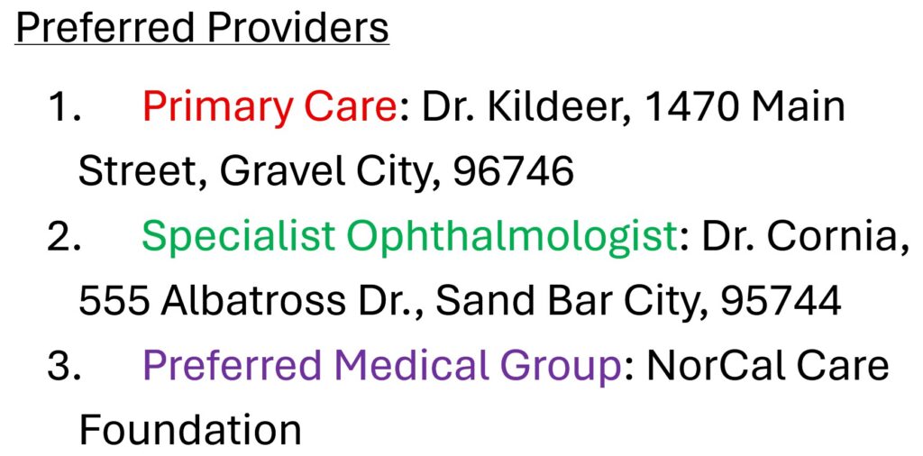 Make a list of doctors and the address you visit the doctor at.