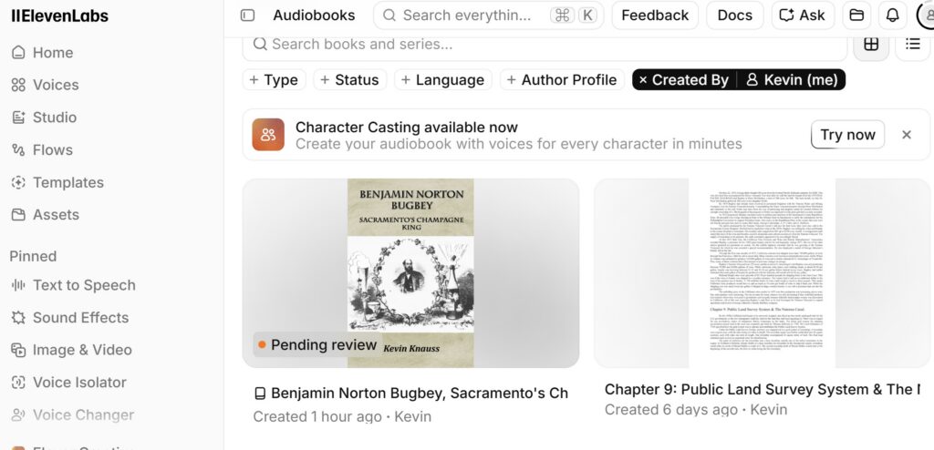 Converting my Bugbey print book into audiobook.