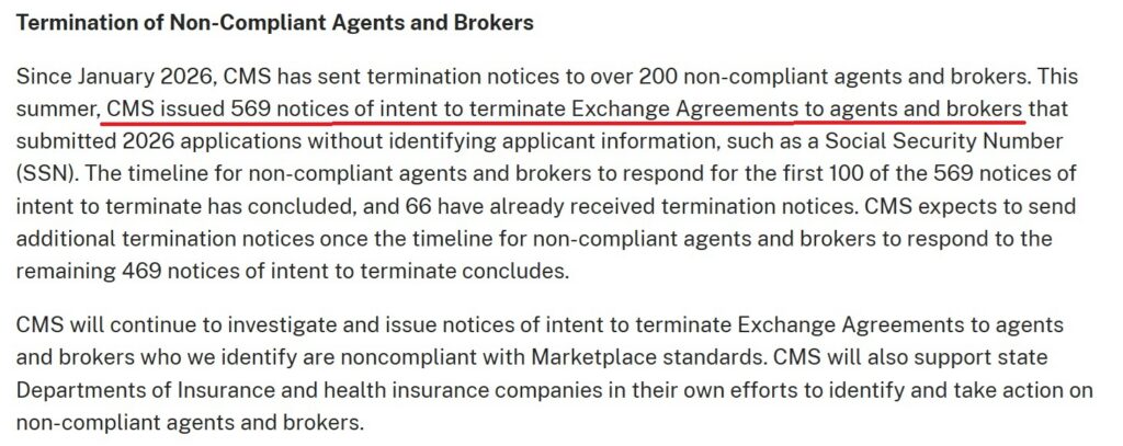 CMS terminating agents for non-compliance.
