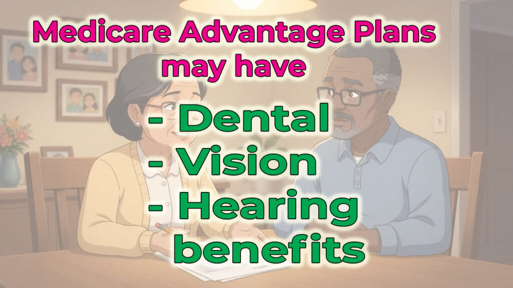 Medicare Advantage plans may include dental, vision, and hearing benefits.