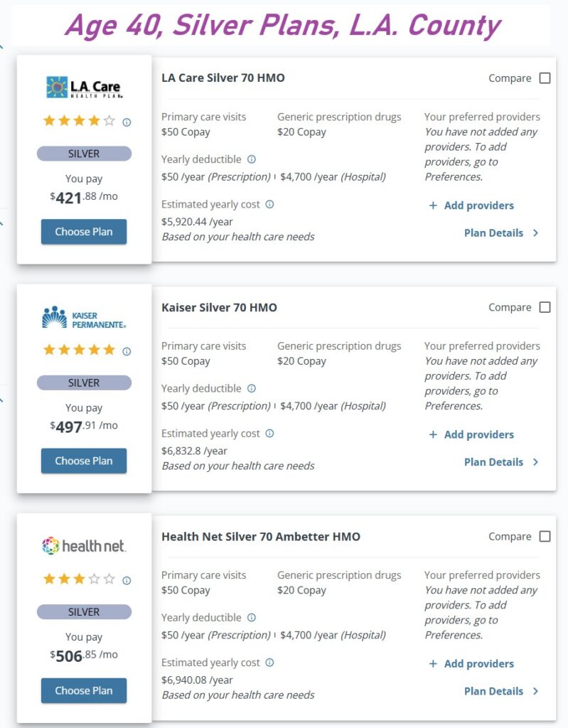 East Los Angeles Silver rates, age 40, no subsidy.